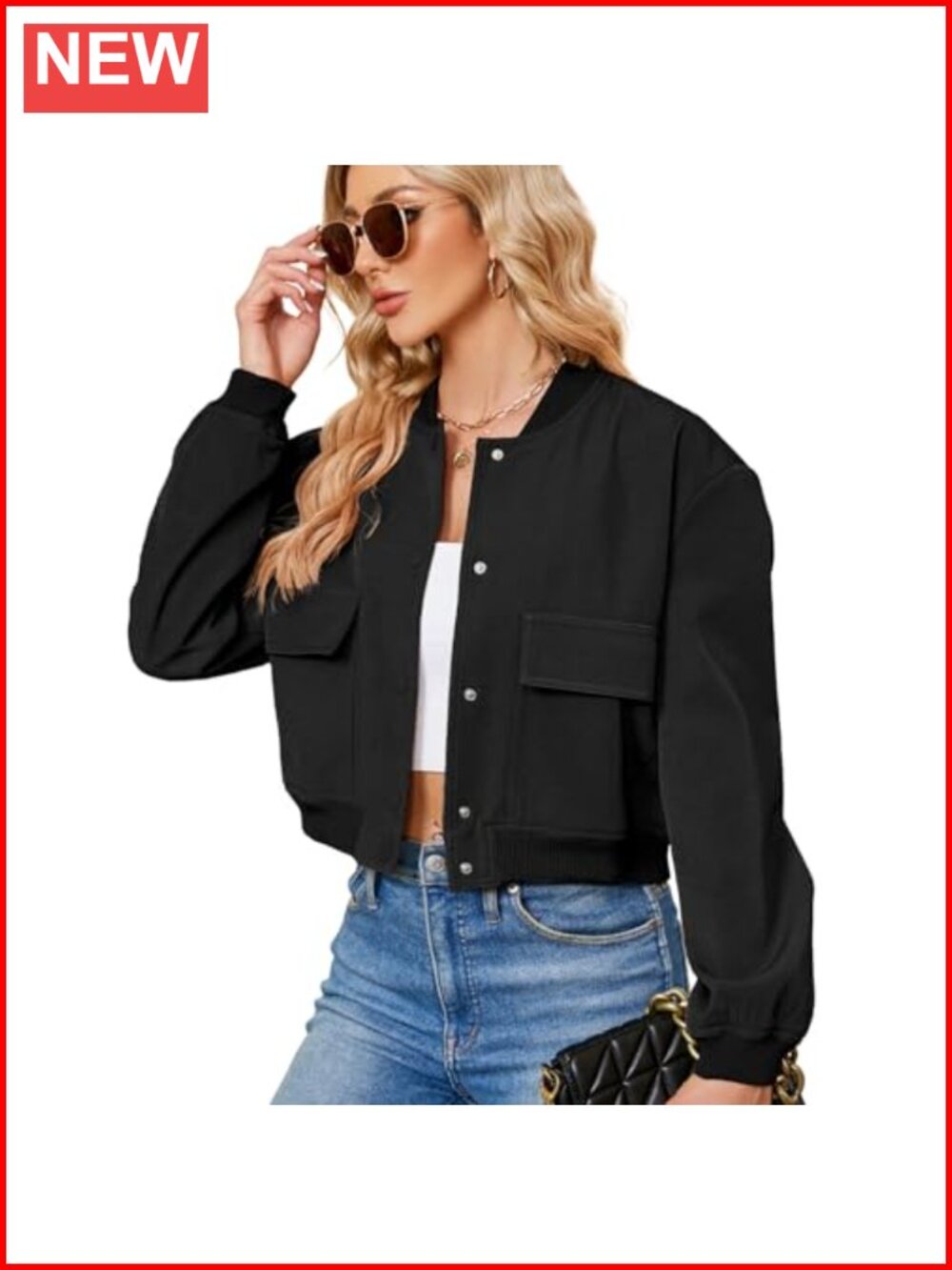 Cropped Bomber Jacket Relaxed Fit Women's Casual Varsity Long Sleeve